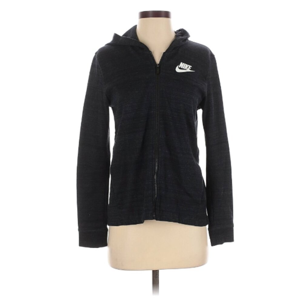Nike Women's Black Marled Full Zip Long Sleeve Hoodie, Small